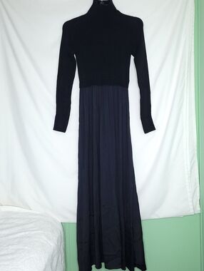 ANTHROPOLOGIE The Thea Twofer Long Sleeve Black Maxi Dress XS